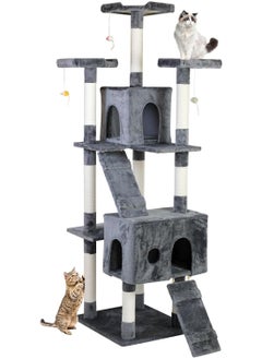 SKY-TOUCH SKY-TOUCH Cat Tree Tower，Cat Condo with Sisal Scratching Post,Activity Centre Cat Climbing Tree with Cat House，Sisal Posts, Ladder, and Rest Place for Indoor Cat（185×55×50cm） 