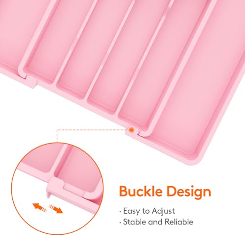 Lifewit Silverware Drawer Organizer, Expandable Utensil Tray for Kitchen, BPA Free Flatware and Cutlery Holder, Adjustable Plastic Storage for Spoons Forks Knives, 8.5"-14.1" x 12.1", Pink - Image 5