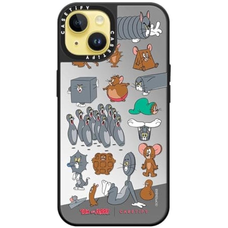 Casetify Mirror Case for iPhone 14 【Tom and Jerry Colab/Reflective / 4.9ft Drop Protection/Compatible with Magsafe】 - Pattern Sticker - Silver on Black - Image 2
