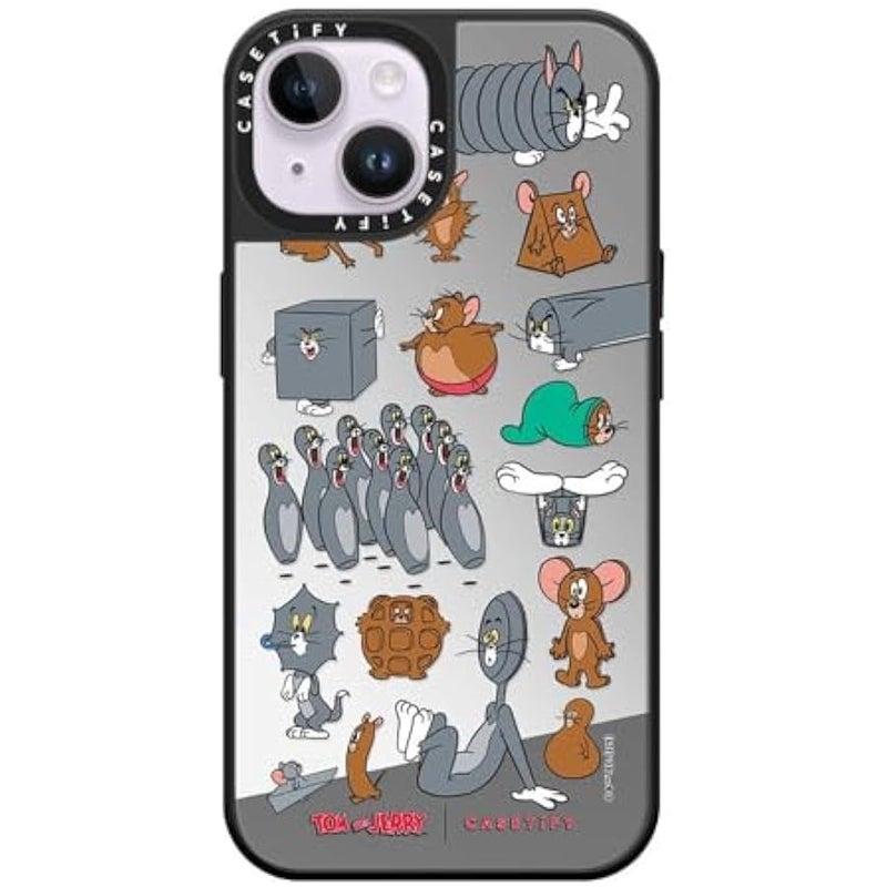 Casetify Mirror Case for iPhone 14 【Tom and Jerry Colab/Reflective / 4.9ft Drop Protection/Compatible with Magsafe】 - Pattern Sticker - Silver on Black - Image 1