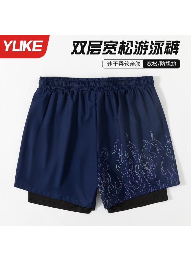 Men's Swimming Trunks New Anti-embarrassment Large Size Five-point Beach Pants Adult Double-layer Swimming Sports Quick-drying Shorts