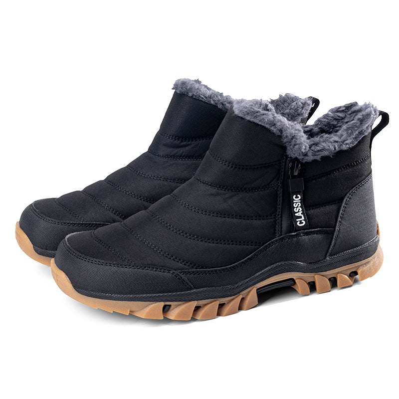 Foreign Trade Winter TPE Big Bottom Double Zipper Mens Snow Boots Thickened Warm Old Peoples Shoes Waterproof Non-slip Dads Shoes D2411 black