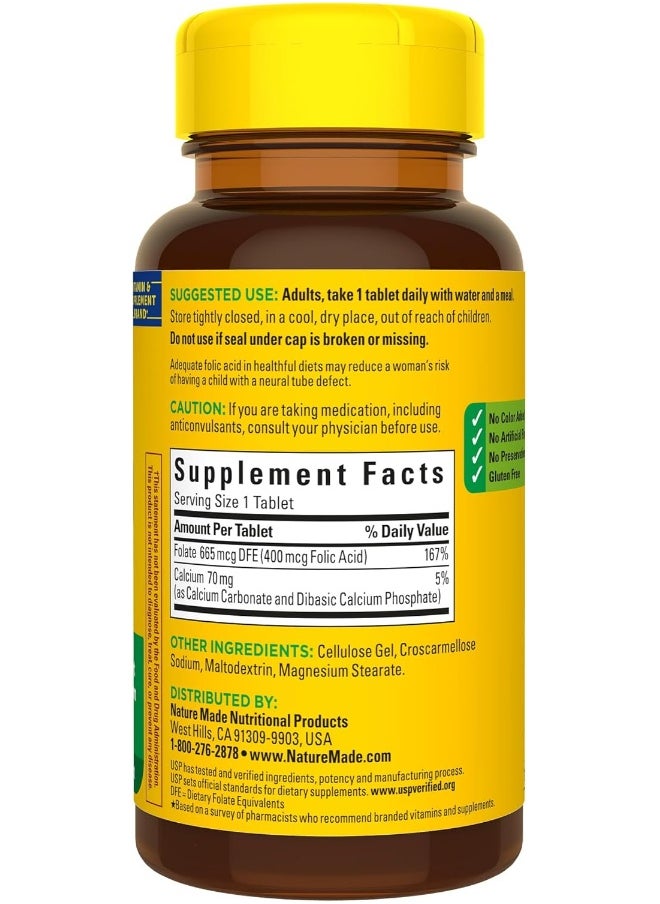 Nature Made - Nature Made Folic Acid 400 mcg (665 mcg DFE), Dietary Supplement for Nervous System Function, 250 Tablets, 250 Day Supply - Image 1