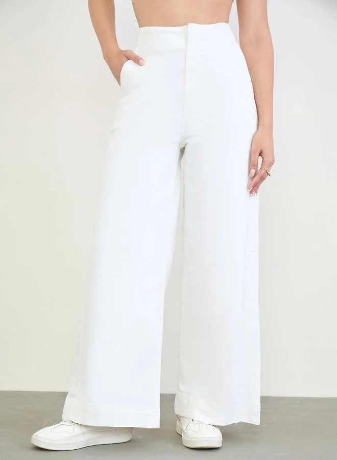 ستايلي White Wide Leg High Rise Jeans
