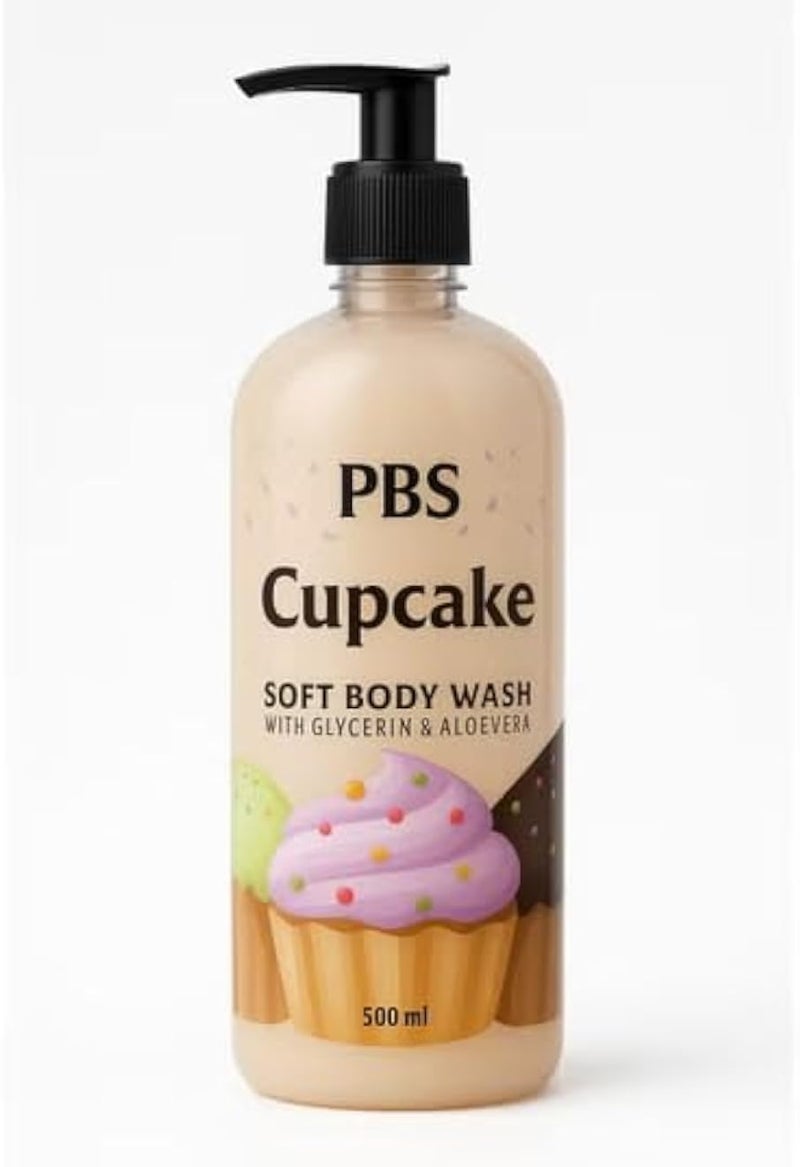 PBS Cupcake Soft Body Wash Gentle Cleansing Shower Gel with Glycerin &amp; Aloe Vera, 500ml