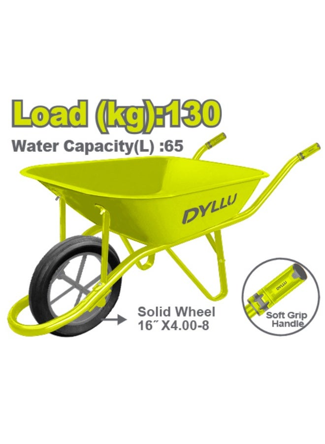 130kg Wheelbarrow with 16-Inch Solid Wheel, Reinforced Steel Tray, High Capacity