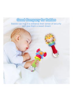 SYOSI 2 Pack Baby Soft Rattle Toys for Newborns, Plush Rattle Stuffed Animals Hand Grip Rattle Set Molar Teether Rings Early Educational Toy Soft Rattle and Teether Toy for Toddler 0 3 6 9 12 Month Gift  - Image 5