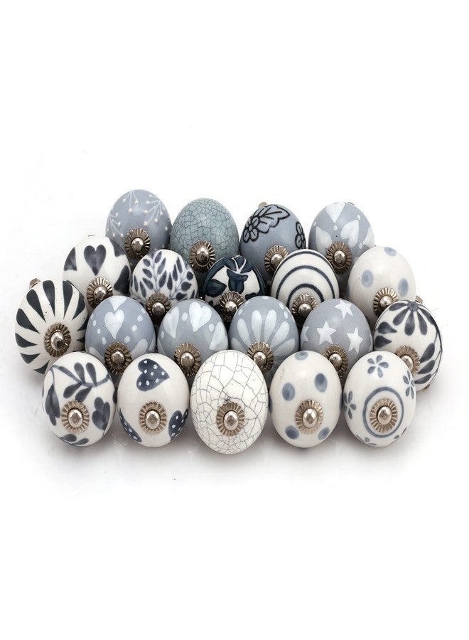 FOLK CRAFT Indian Haat Bazaar Assorted Cabinet Knobs-Set of 30 Pcs-Grey Ceramic Drawer Pull Handle Kitchen Cupboard Wardrobe Knob Boho Room Decorative Furniture Hardware,Gray,DKB00004-P30,D-1.7xL-2.5inch - Image 2
