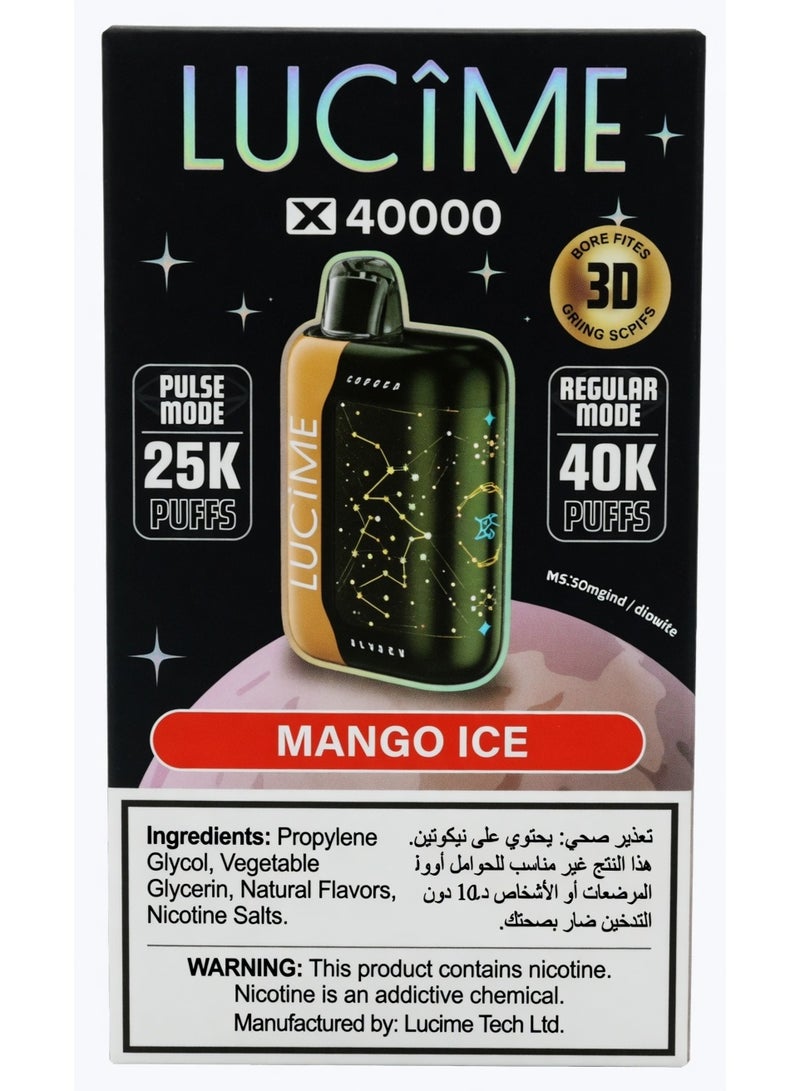 لوسيم إكس 40000 مانجو آيس شاشة ثلاثية الأبعاد منحنية حتى 40000 نفخة فيب ديسبوزابل 50 ملغ - Image 2