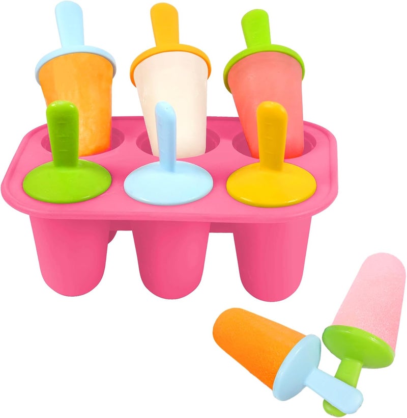 Miaowoof Silicone Popsicles Molds for Toddlers, 6-Cavity Non-BPA Premium Silicone Small Popsicle Molds, Ice Pop Mold with 6 Colorful Reusable Sticks for Kids (Pink) - Image 1