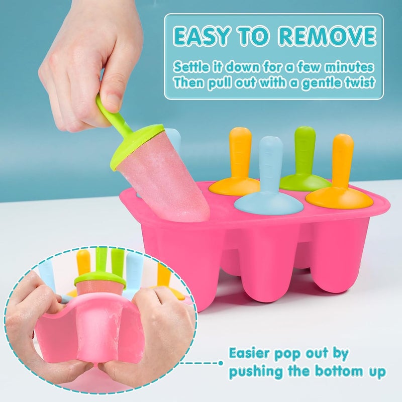 Miaowoof Silicone Popsicles Molds for Toddlers, 6-Cavity Non-BPA Premium Silicone Small Popsicle Molds, Ice Pop Mold with 6 Colorful Reusable Sticks for Kids (Pink) - Image 3