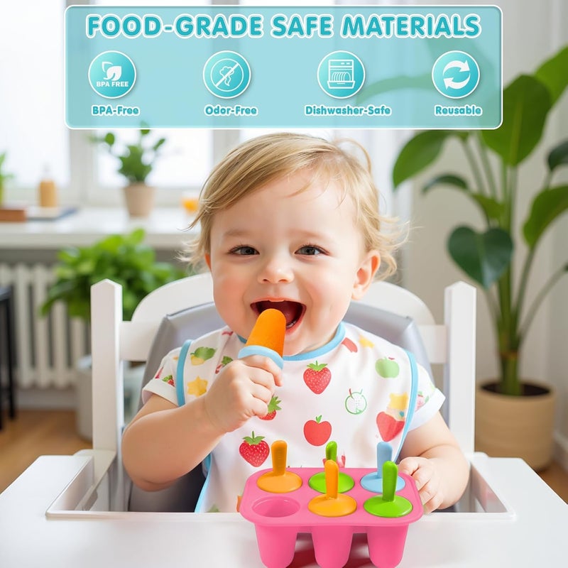 Miaowoof Silicone Popsicles Molds for Toddlers, 6-Cavity Non-BPA Premium Silicone Small Popsicle Molds, Ice Pop Mold with 6 Colorful Reusable Sticks for Kids (Pink) - Image 2