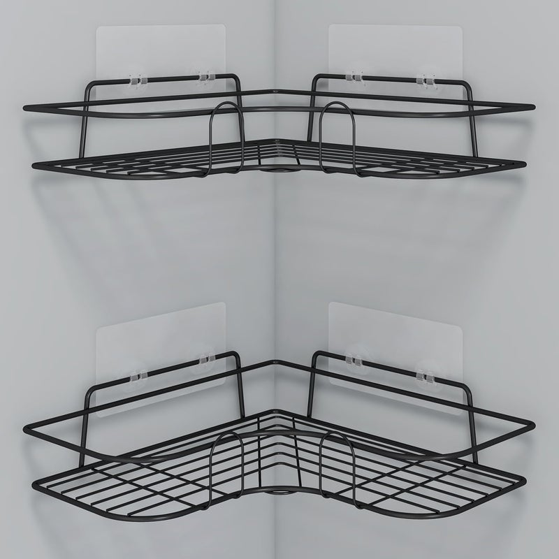SAJIVAN Enterprise Self Adhesive Corner Shelf for Bathroom/Adhesive Shelf for Kitchen with Magic Sticker/Bathroom Organizer Without Drill (GI Metal, Black)  - Image 4