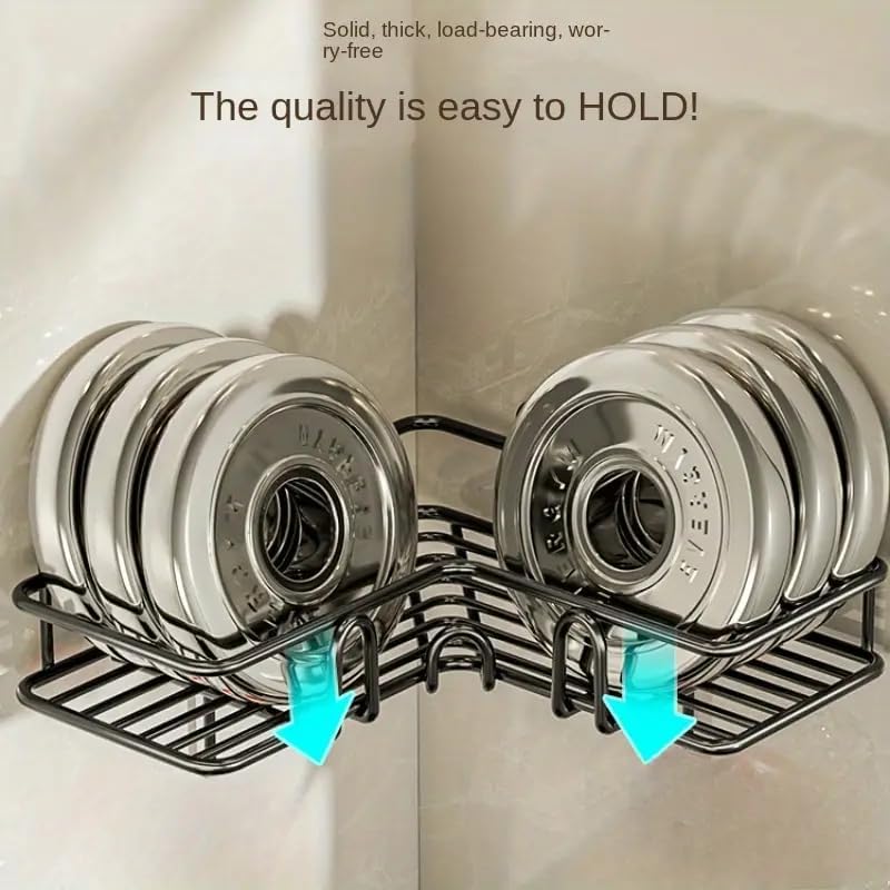 SAJIVAN Enterprise Self Adhesive Corner Shelf for Bathroom/Adhesive Shelf for Kitchen with Magic Sticker/Bathroom Organizer Without Drill (GI Metal, Black)  - Image 3