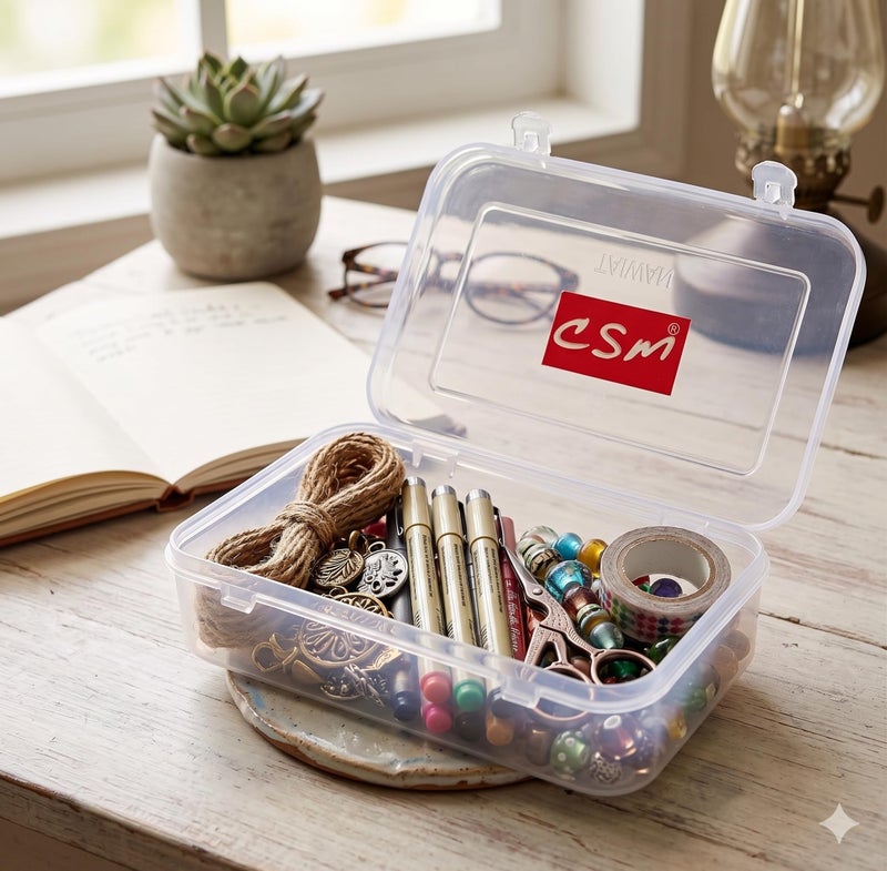 URBAA Plastic Small Storage Boxes with Lock Lids,Jewellery Case Organiser(PUREPACK22-12), 100ml Capacity, 11x7x3 cm, Clear, Set of 12 - Image 4