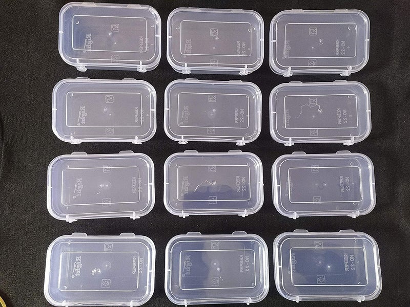 URBAA Plastic Small Storage Boxes with Lock Lids,Jewellery Case Organiser(PUREPACK22-12), 100ml Capacity, 11x7x3 cm, Clear, Set of 12 - Image 1