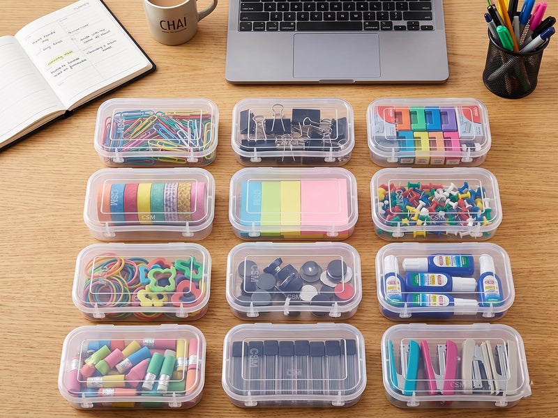 URBAA Plastic Small Storage Boxes with Lock Lids,Jewellery Case Organiser(PUREPACK22-12), 100ml Capacity, 11x7x3 cm, Clear, Set of 12 - Image 3