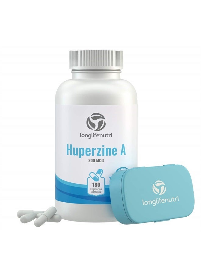 LongLifeNutri Huperzine A 200 Mcg 180 Vegetarian Capsules | Made in USA | Powerful Nootropic Brain Complex | Cognitive Function Enhancer Supplement | Memory Focus Clarity Mental Booster | 200mcg Pure Powder Pill - Image 1