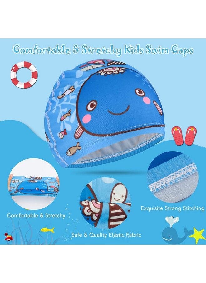 El Regalo - 2 Pcs Swim Cap Kids Toddlers Comfortable Breathable Polyester Fabric Swimming Caps Cute Cartoon Dolphin Shark Owl Mermaid Fairy Unicorn Giraffe Swim Caps (Dolphin & Unicorn) - Image 1