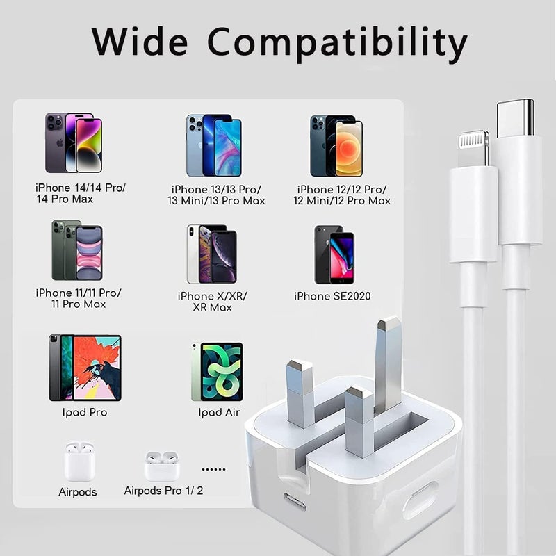 كيس لوجيك Case Logic [معتمد من Apple MFi] شاحن سريع PD بقوة 20 واط لأيفون، محول طاقة من النوع C مع قابس حائط، كابل USB-C إلى Lightning بطول 1 متر لأجهزة 14 13 12 11 Pro Mini XS XR X، iPad، AirPod، أبيض، Q1 (VR-001Z) - Image 2