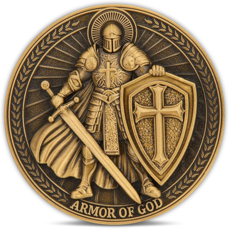 Leabet Armor of God Christian Challenge Coin DoubleSided Zinc Alloy Collectible with Antique Finish Featuring Ephesians 611 Scripture and Knight in Full Armor - Image 3