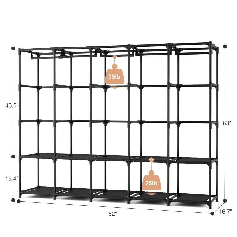 BrFoYu Portable Closet Storage, Portable Wardrobe Closet Organizer Clothes Rack wtih Cover, Hanging Rod, Storage Shelves and Side Pockets, Large Portable Closets for Hanging Clothes, Black - Image 3