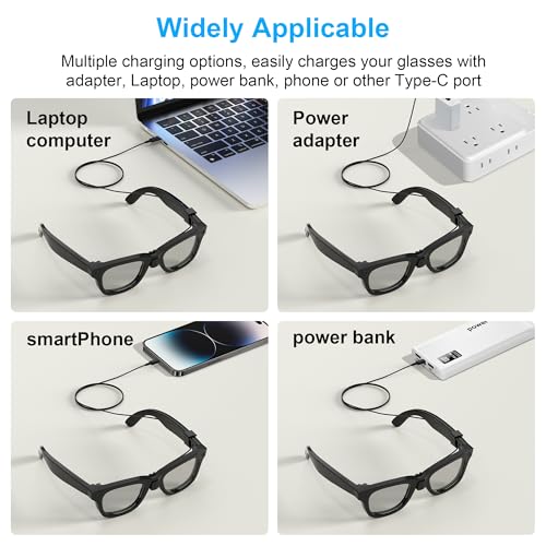 HIBLOKS كابل شحن USB-C من HIBLOKS لنظارات Ray-Ban Meta Wayfarer/Skyler (الجيل 2) وOakley Meta HSTN، بطول 3.9 قدم، كابل خالي من التشابك، مزود بم stabilizer للجهد وحماية PTC، لشحن بنك الطاقة/الهاتف/السيارة/الكمبيوتر المحمول - Image 3