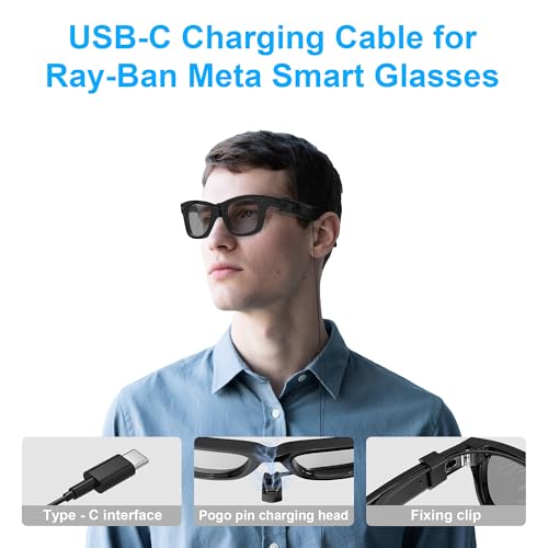 HIBLOKS كابل شحن USB-C من HIBLOKS لنظارات Ray-Ban Meta Wayfarer/Skyler (الجيل 2) وOakley Meta HSTN، بطول 3.9 قدم، كابل خالي من التشابك، مزود بم stabilizer للجهد وحماية PTC، لشحن بنك الطاقة/الهاتف/السيارة/الكمبيوتر المحمول - Image 4