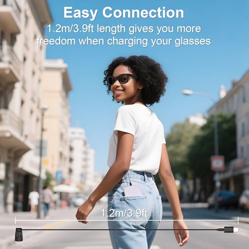 HIBLOKS كابل شحن USB-C من HIBLOKS لنظارات Ray-Ban Meta Wayfarer/Skyler (الجيل 2) وOakley Meta HSTN، بطول 3.9 قدم، كابل خالي من التشابك، مزود بم stabilizer للجهد وحماية PTC، لشحن بنك الطاقة/الهاتف/السيارة/الكمبيوتر المحمول - Image 5