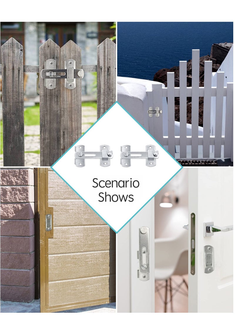 SYOSI 2pcs Door Lock, Stainless Steel Gate Latches, Flip Door Lock Latch, Safety Door Bolt Latch Lock Suitable for Door and Window, Barn Door Latch, Coop, Garden, Household, Bathroom(Silver) - Image 2