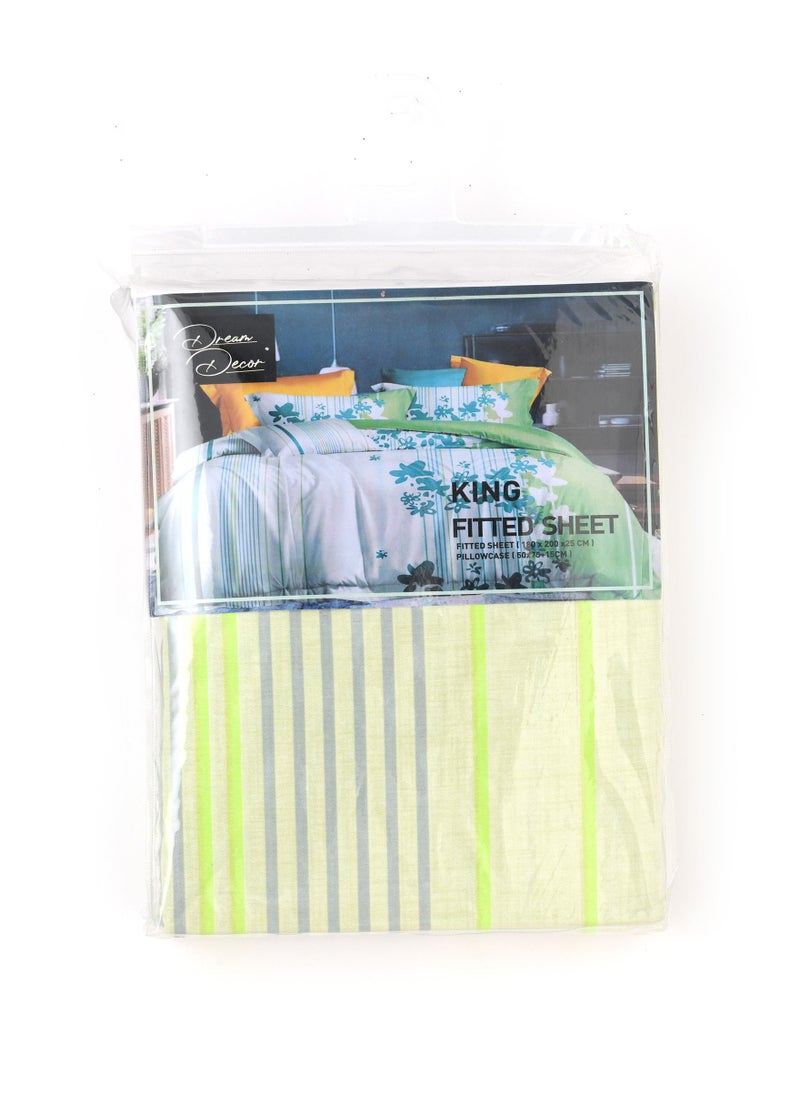 Dream Decor Soft and Durable Fitted Bed Sheet Set - 100% Polyester with 2 Pillow Case 180x200x25 cm King Size  - Image 2