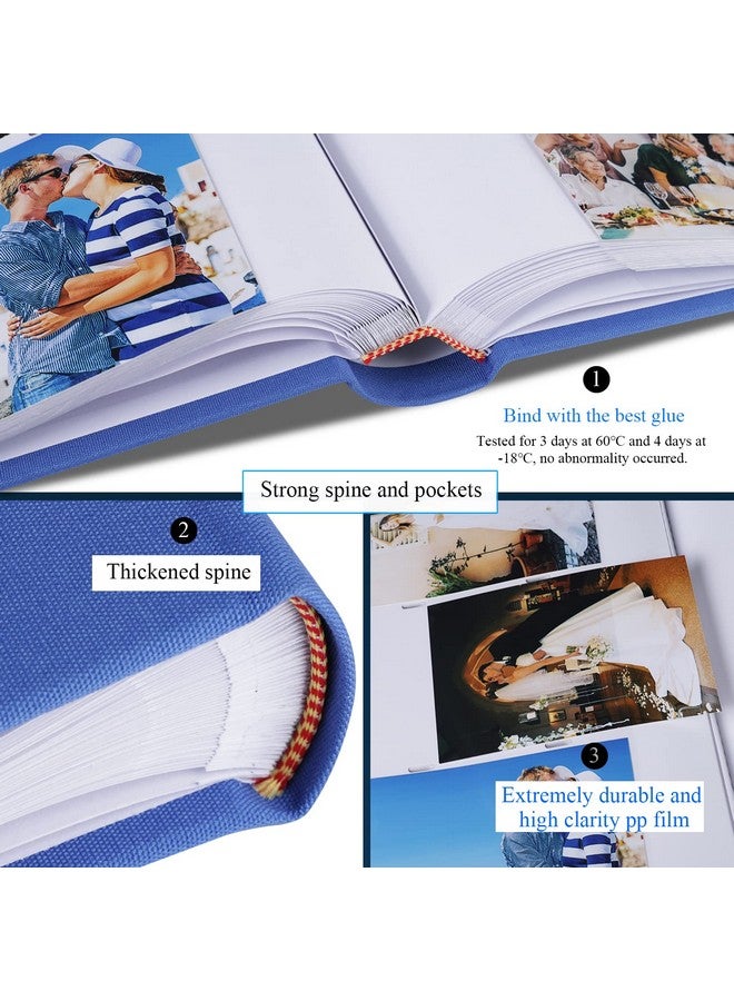 1DOT2 Luxury Fabric Photo Album 4X6 With Writing Space Acid Free Pockets Holds 300 Photos With Memo, 3 Per Pages Photobook Album For Wedding Vacation Family Blue - Image 4
