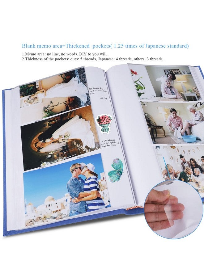 1DOT2 Luxury Fabric Photo Album 4X6 With Writing Space Acid Free Pockets Holds 300 Photos With Memo, 3 Per Pages Photobook Album For Wedding Vacation Family Blue - Image 3
