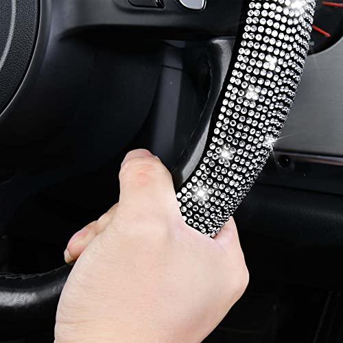 CAR PASS Bling Diamond Segmented Steering Wheel Cover with Crystal Rhinestones 2PCS Wheel Protector NonSlip Cute Car Accessories Universal Fit DShape OShape 145 to 16 for Women Silver Diamond - Image 3