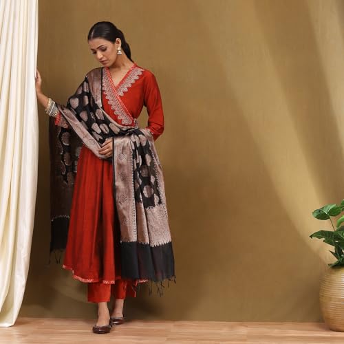 Biba Women Rust Polyester Blend Anarkali Embroidered Kurta Set_34 - Image 4