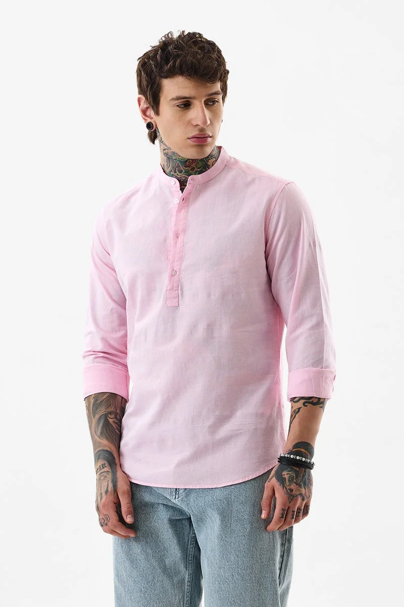 SNITCH Slim Fit Linen Blend Pink Kurta Shirt