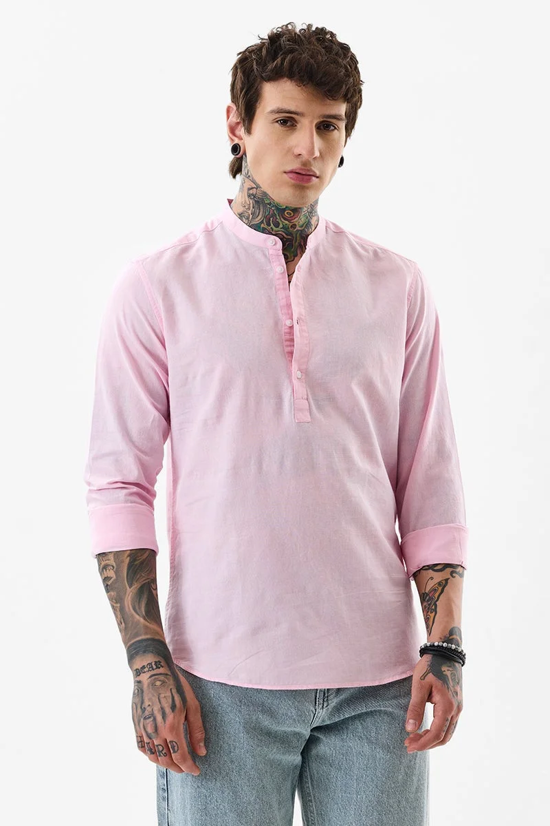 SNITCH Slim Fit Linen Blend Pink Kurta Shirt