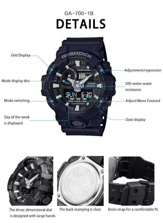 CASIO Casio Watches Men's G-Shock Large Dial Fashion Trend Waterproof Sports Men's Watch GA-700-1B - Image 3