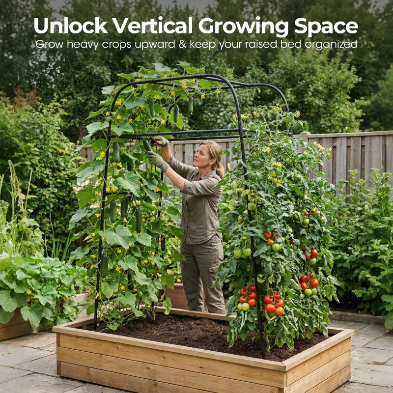MQHUAYU Garden Arch Trellis for Climbing Plants, 83" High Metal Cucumber Trellis & Tomato Cage, Rustproof Steel Tunnel Support for Squash, Pumpkin, Vegetables with Screw Fixation (32.3" L x 39.4" W) - Image 2