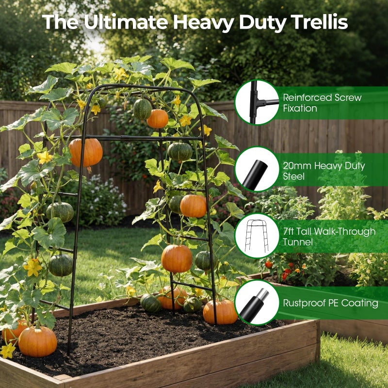MQHUAYU Garden Arch Trellis for Climbing Plants, 83" High Metal Cucumber Trellis & Tomato Cage, Rustproof Steel Tunnel Support for Squash, Pumpkin, Vegetables with Screw Fixation (32.3" L x 39.4" W) - Image 3