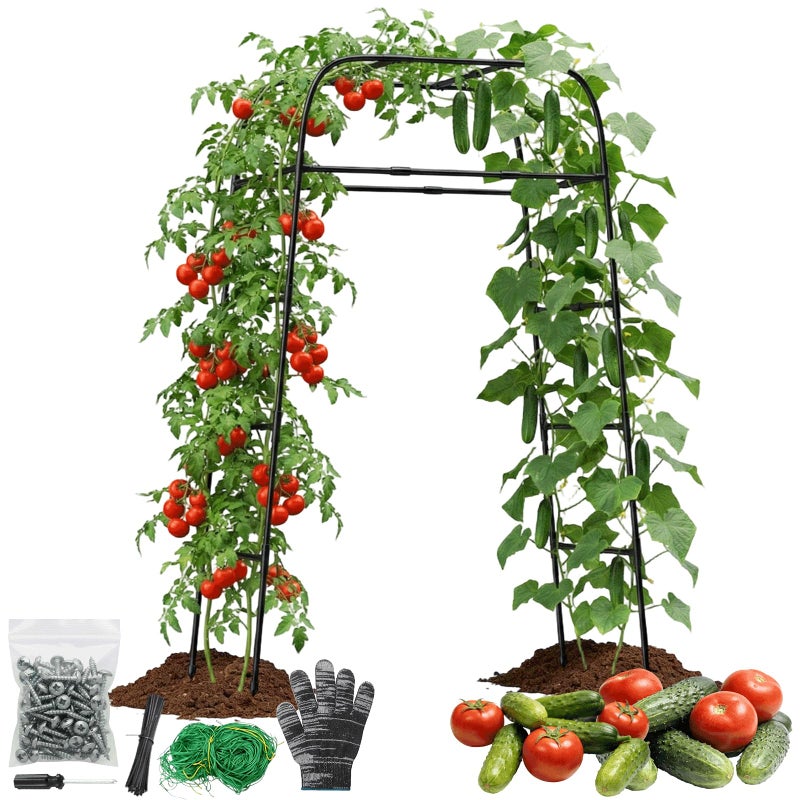 MQHUAYU Garden Arch Trellis for Climbing Plants, 83" High Metal Cucumber Trellis & Tomato Cage, Rustproof Steel Tunnel Support for Squash, Pumpkin, Vegetables with Screw Fixation (32.3" L x 39.4" W) - Image 1
