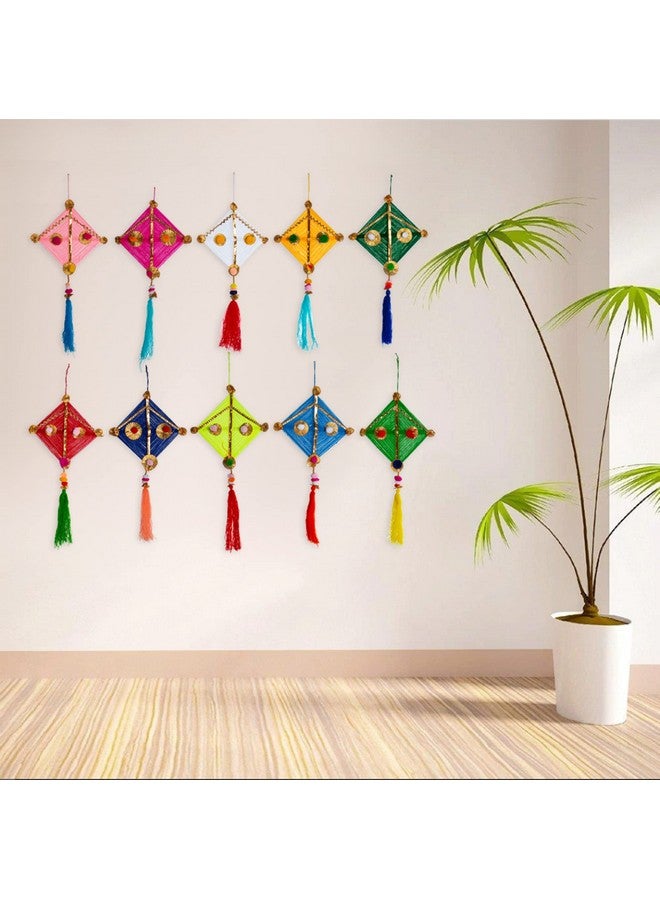 JH Gallery Woolen Handmade Colorful Kite Hanging Decoration for Wall/Door Hanging Home Decor (Pack of 10), Multicolour - Image 2