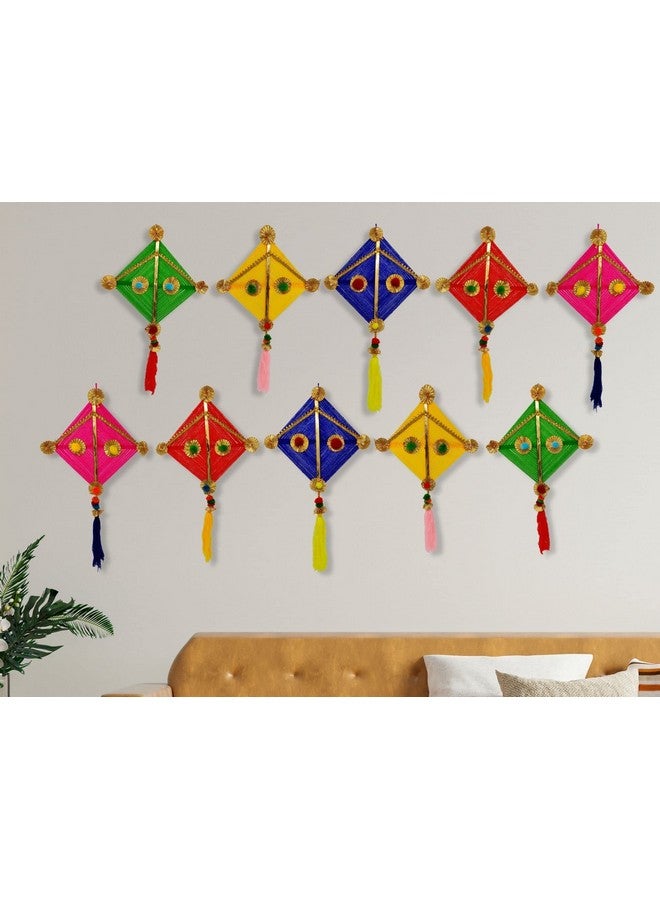 JH Gallery Woolen Handmade Colorful Kite Hanging Decoration for Wall/Door Hanging Home Decor (Pack of 10), Multicolour - Image 1