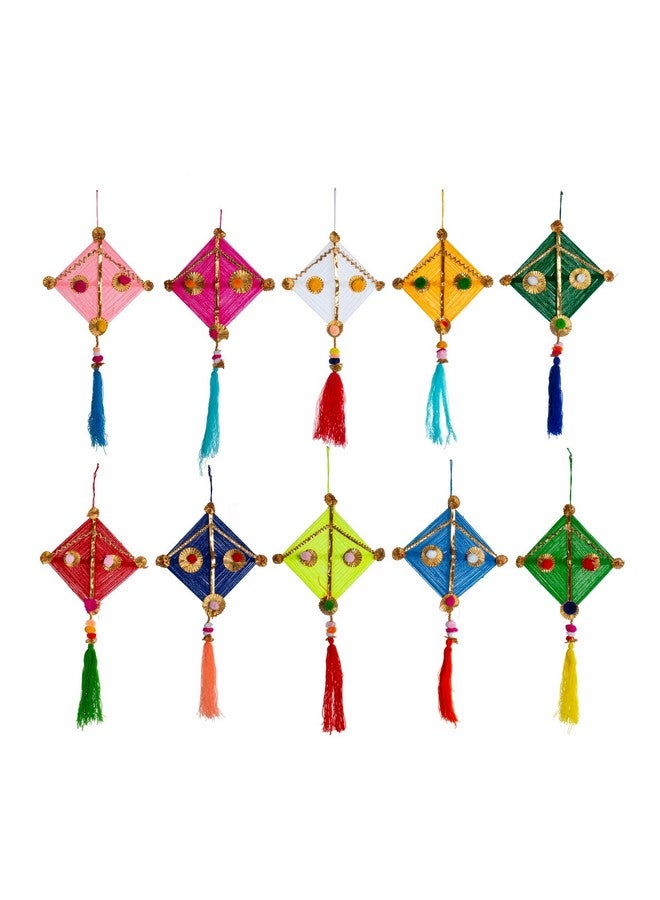 JH Gallery Woolen Handmade Colorful Kite Hanging Decoration for Wall/Door Hanging Home Decor (Pack of 10), Multicolour - Image 5