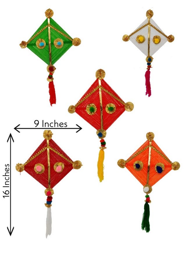 JH Gallery Woolen Handmade Colorful Kite Hanging Decoration for Wall/Door Hanging Home Decor (Pack of 10), Multicolour - Image 4