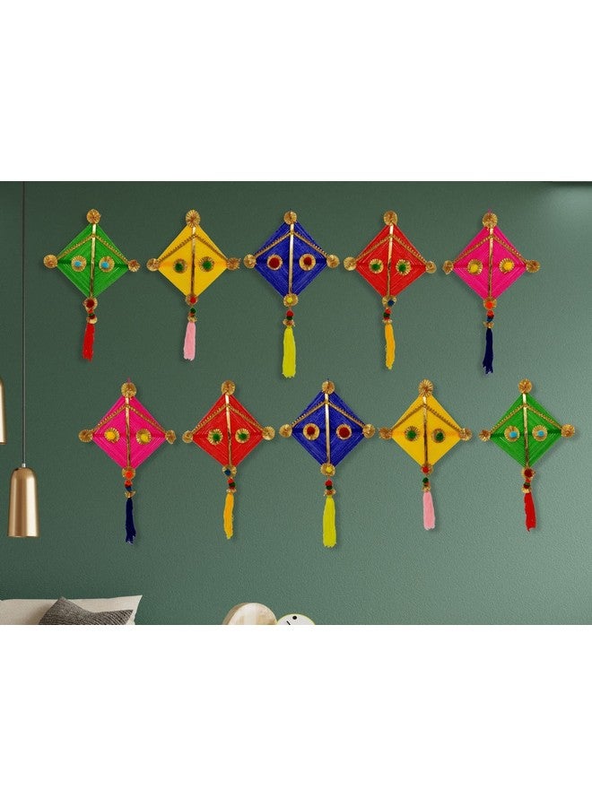 JH Gallery Woolen Handmade Colorful Kite Hanging Decoration for Wall/Door Hanging Home Decor (Pack of 10), Multicolour - Image 3
