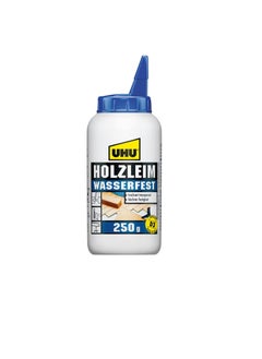 UHU UHU HOLZLEIM WASSERFEST WOOD GLUE, D3 Water Resistant White Glue - Suitable For All Bonding Common Types Of Wood, Bottle, 250 G, Dries Transparent, Adhesive For DIY, Building, Repair And Model Making  - Image 1