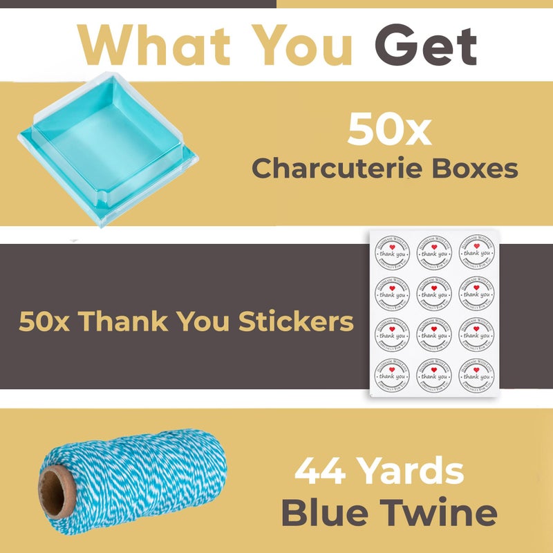 Leafiew 50 Pack Small Charcuterie Boxes with Clear Lids - To Go Paper Mini Charcuterie Box, Disposable Food Containers, 5Inch Dessert Boxes - Sandwich, Cookie, Sushi, Cake Slice, Strawberries (Blue) - Image 3