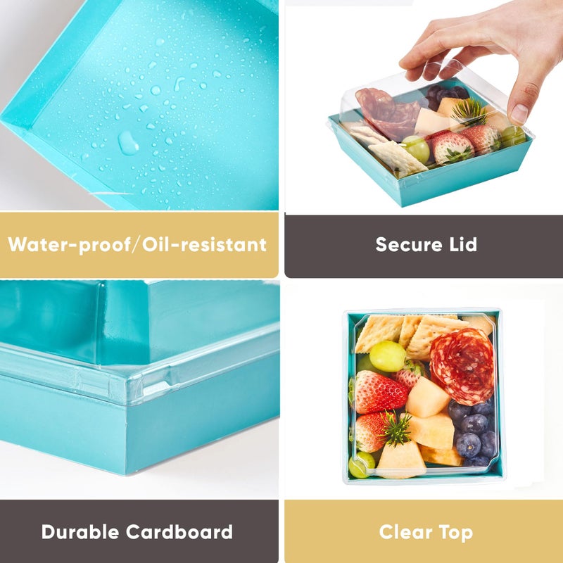 Leafiew 50 Pack Small Charcuterie Boxes with Clear Lids - To Go Paper Mini Charcuterie Box, Disposable Food Containers, 5Inch Dessert Boxes - Sandwich, Cookie, Sushi, Cake Slice, Strawberries (Blue) - Image 4