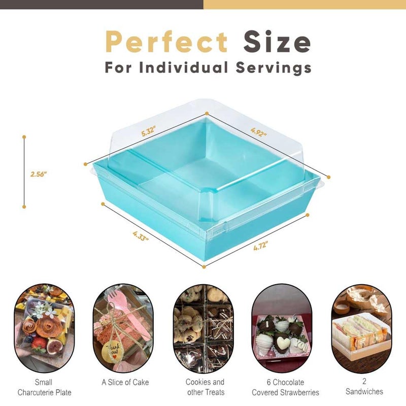 Leafiew 50 Pack Small Charcuterie Boxes with Clear Lids - To Go Paper Mini Charcuterie Box, Disposable Food Containers, 5Inch Dessert Boxes - Sandwich, Cookie, Sushi, Cake Slice, Strawberries (Blue) - Image 2